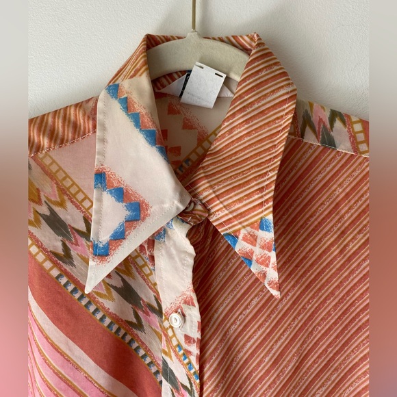 Vintage dagger collar aztec stripe print button down shirt - Picture 6 of 12